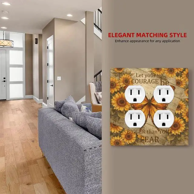 Alt view image 7 of 7 - Decorative Outlet Covers Butterfly Sunflower Inspirational Quotes 2 Gang Light Switch Cover Plate Double Duplex Wall Plates for Electrical Outlets Switch Plate Covers for Bedroom Home Decor