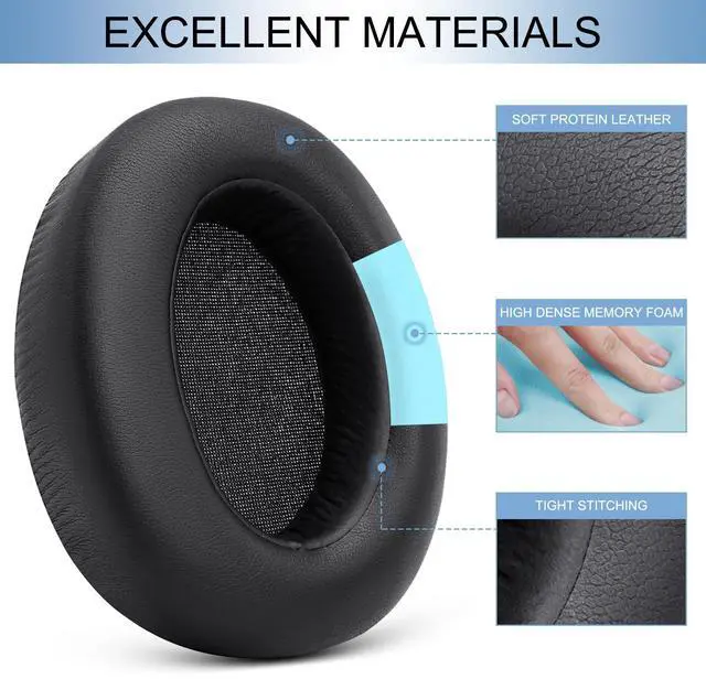 Alt view image 3 of 7 - Ear Pads Replacement for Sony WH-XB910N Extra Bass Headphones, Earpads Ear Cushions with Protein Leather Noise Isolation Memory Foam (Black)