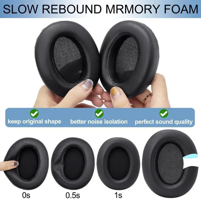 Alt view image 4 of 7 - Ear Pads Replacement for Sony WH-XB910N Extra Bass Headphones, Earpads Ear Cushions with Protein Leather Noise Isolation Memory Foam (Black)