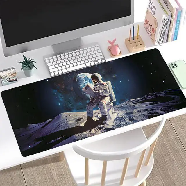 Alt view image 2 of 6 - Funny Astronaut Gaming Mouse Pad, Office Desk Mat, Anti-Slip Rubber Base Cool Aesthetic Mouse Pads for Computer Laptop Keyboard School Home Desktop Gamer Home Accessories Decor 31.5" x 11.8"