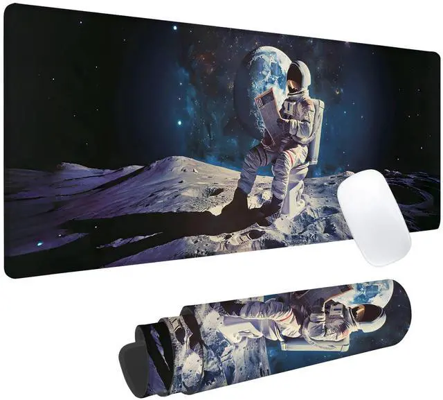 Main image of Funny Astronaut Gaming Mouse Pad, Office Desk Mat, Anti-Slip Rubber Base Cool Aesthetic Mouse Pads for Computer Laptop Keyboard School Home Desktop Gamer Home Accessories Decor 31.5" x 11.8"
