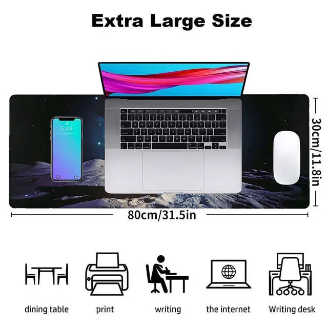 Alt view image 3 of 6 - Funny Astronaut Gaming Mouse Pad, Office Desk Mat, Anti-Slip Rubber Base Cool Aesthetic Mouse Pads for Computer Laptop Keyboard School Home Desktop Gamer Home Accessories Decor 31.5" x 11.8"