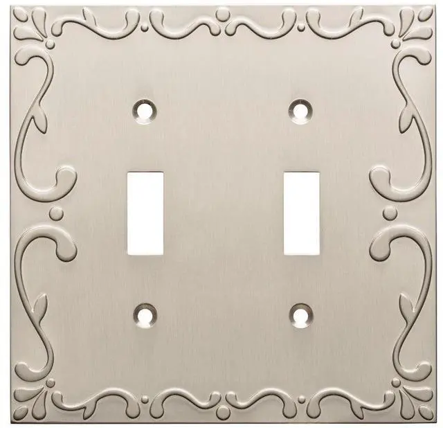 Main image of Classic Lace (1-Pack) Decorative Light Switch Cover Brushed Nickel 2-Gang Wall Plate Double Toggle Plate Covers Electrical Outlet Guard W35073-SN-C
