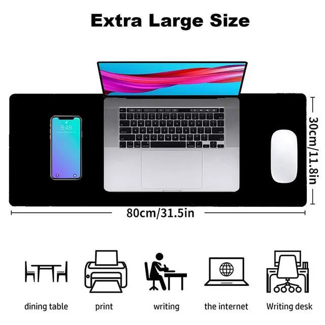 Alt view image 3 of 6 - Flaming Basketball Gaming Mouse Pad, Office Desk Mat, Anti-Slip Rubber Base Cool Aesthetic Mouse Pads for Computer Laptop Keyboard School Home Desktop Gamer Home Accessories Decor 31.5" x 11.8"