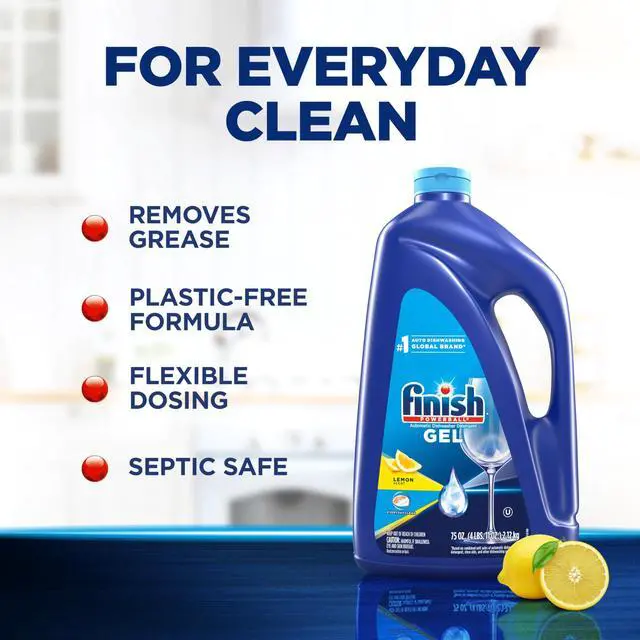 Alt view image 2 of 7 - Gel Liquid Dishwasher Detergent, Advanced Deep Cleaning Power Dish Soap, Fights Tough Stains, Dishwasher Soap, Plastic-Free & Septic Safe Dish Detergent, Lemon Scent, 75oz