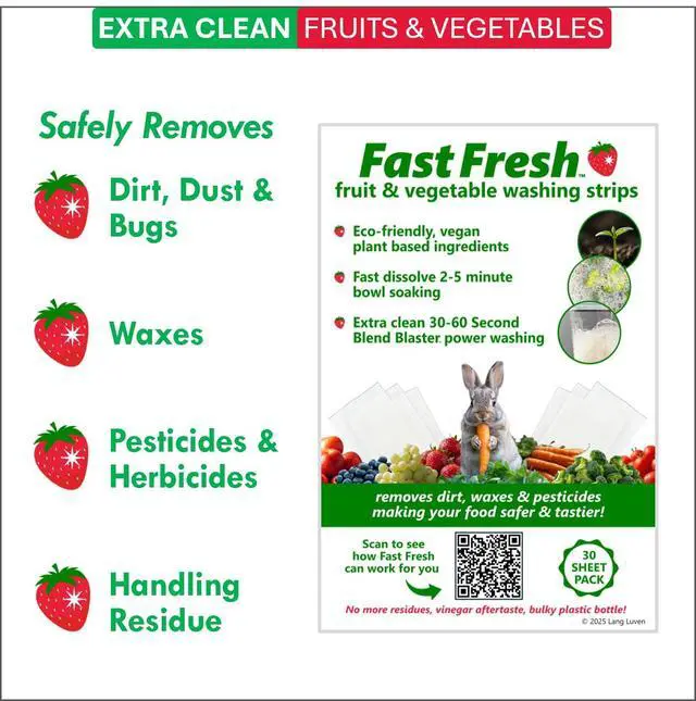 Alt view image 4 of 6 - Fruit and Vegetable Wash Strips | Plant-Based, Food-Safe Produce Cleaner | Dissolvable Veggie Wash Removes Contaminants, Waxes & Dirt | All-Natural | Travel | 1 Pack of 30