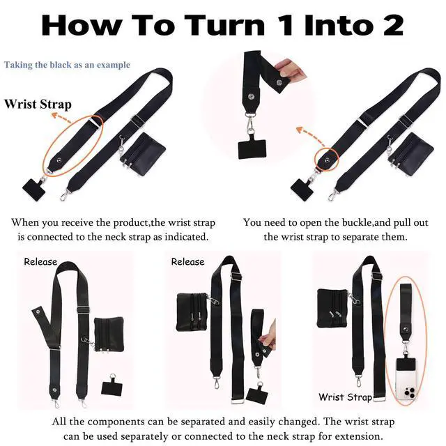 Alt view image 3 of 7 - Phone Lanyard Crossbody Wrist Strap, Adjustable Clip and Go Strap for Phone with Wallet Crossbody, Phone Strap with Zippered Pouch, Universal Hands-Free for All Cell Phone