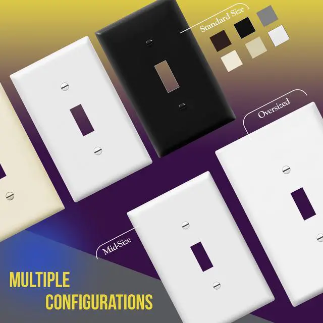 Alt view image 7 of 7 - 5 Pack Double Toggle Switch Cover, Two Gang Light Switch Wall Plate, Standard Size 2-Gang 4.5" x 4.5", Unbreakable Polycarbonate Thermoplastic, UL Listed, 8812-W-5PCS, White