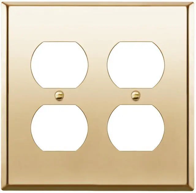 Main image of Double Duplex Receptacle Metal Wall Plate, Socket Outlet Switch Cover, Stainless Steel 201, Corrosion Resistant, Size 2-Gang 4.50" x 4.57", 7722-PB, Polished Brass, Gold