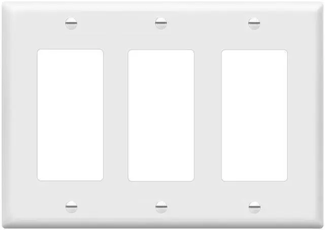 Main image of Decorator Light Switch or Receptacle Outlet Wall Plate, Gloss Finish, Size 3-Gang 4.50" x 6.38", Polycarbonate Thermoplastic, 8833-W, White , Standard Size , 1 Count ( Pack of 1)