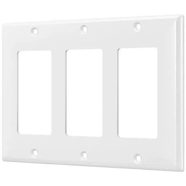 Alt view image 4 of 7 - Decorator Light Switch or Receptacle Outlet Wall Plate, Gloss Finish, Size 3-Gang 4.50" x 6.38", Polycarbonate Thermoplastic, 8833-W, White , Standard Size , 1 Count ( Pack of 1)