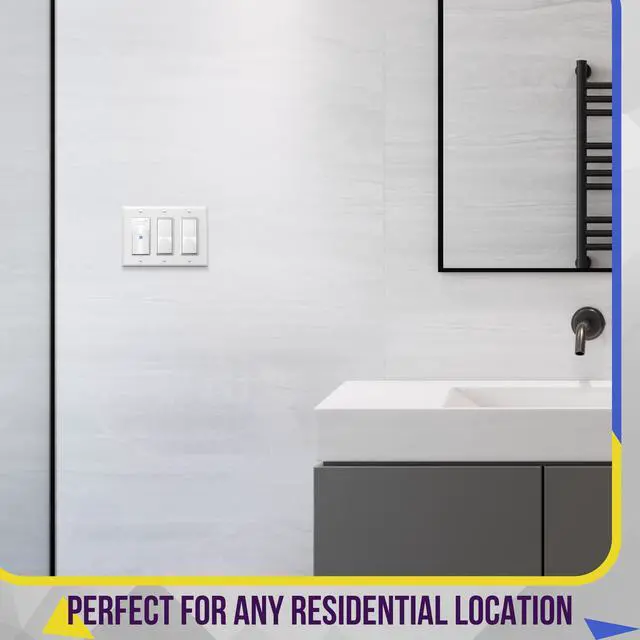 Alt view image 5 of 7 - Decorator Light Switch or Receptacle Outlet Wall Plate, Gloss Finish, Size 3-Gang 4.50" x 6.38", Polycarbonate Thermoplastic, 8833-W, White , Standard Size , 1 Count ( Pack of 1)
