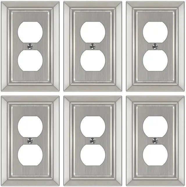 Main image of Metal Wall Plate for Electrical Outlets, Outlet Covers Wall Plate, 6 Pack | Decorative Brushed Nickel Switch Plates Outlet Cover, Light Switch Cover Plate, 1-Gang Wall Plates
