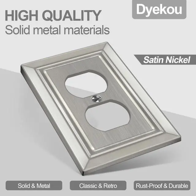 Alt view image 2 of 7 - Metal Wall Plate for Electrical Outlets, Outlet Covers Wall Plate, 6 Pack | Decorative Brushed Nickel Switch Plates Outlet Cover, Light Switch Cover Plate, 1-Gang Wall Plates