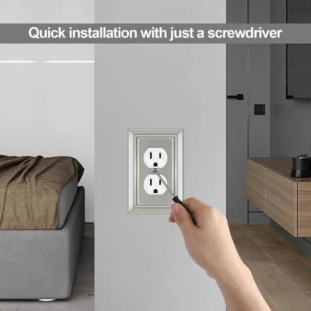 Alt view image 3 of 7 - Metal Wall Plate for Electrical Outlets, Outlet Covers Wall Plate, 6 Pack | Decorative Brushed Nickel Switch Plates Outlet Cover, Light Switch Cover Plate, 1-Gang Wall Plates