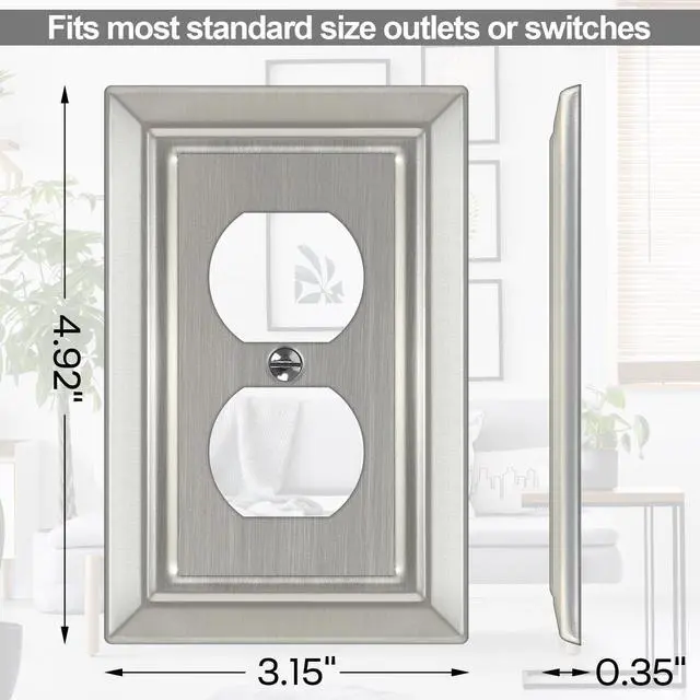 Alt view image 4 of 7 - Metal Wall Plate for Electrical Outlets, Outlet Covers Wall Plate, 6 Pack | Decorative Brushed Nickel Switch Plates Outlet Cover, Light Switch Cover Plate, 1-Gang Wall Plates