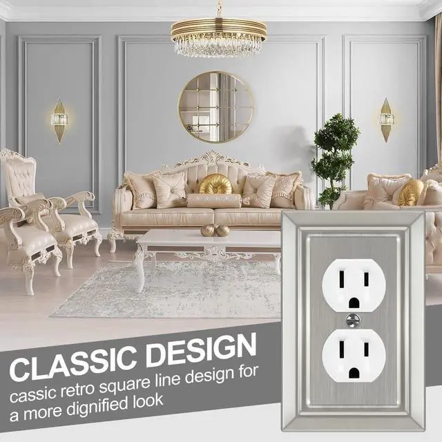 Alt view image 5 of 7 - Metal Wall Plate for Electrical Outlets, Outlet Covers Wall Plate, 6 Pack | Decorative Brushed Nickel Switch Plates Outlet Cover, Light Switch Cover Plate, 1-Gang Wall Plates