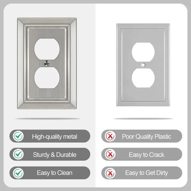Alt view image 6 of 7 - Metal Wall Plate for Electrical Outlets, Outlet Covers Wall Plate, 6 Pack | Decorative Brushed Nickel Switch Plates Outlet Cover, Light Switch Cover Plate, 1-Gang Wall Plates