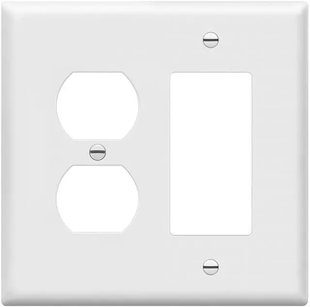 Main image of Combination Duplex Receptacle Outlet/Decorator Rocker Light Switch Wall Plate Cover, Midway Size 2-Gang 4.88" x 4.92", Polycarbonate Thermoplastic, UL Listed, 882131M-W, White