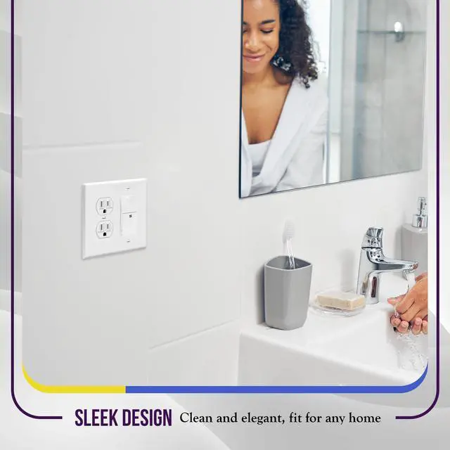 Alt view image 7 of 7 - Combination Duplex Receptacle Outlet/Decorator Rocker Light Switch Wall Plate Cover, Midway Size 2-Gang 4.88" x 4.92", Polycarbonate Thermoplastic, UL Listed, 882131M-W, White