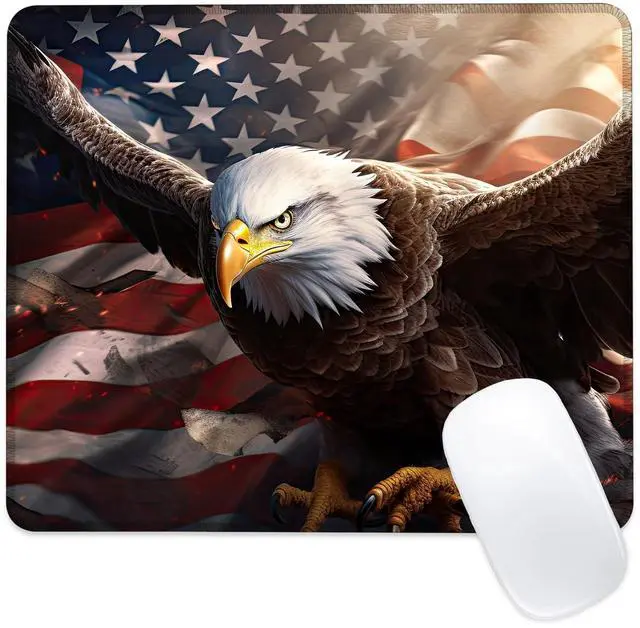 Main image of Desk Pad, American Flag and Bald Eagle Small Gaming Mouse Pad,Waterproof Non-Slip Rubber Base Desk Mat with Stitched Edge for Gaming Computers Laptop Office 9.4x7.9in