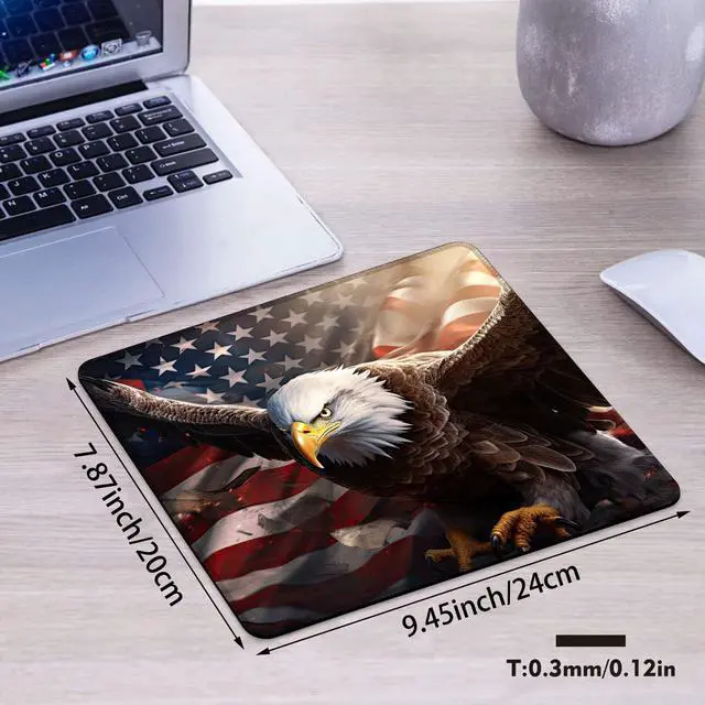 Alt view image 2 of 7 - Desk Pad, American Flag and Bald Eagle Small Gaming Mouse Pad,Waterproof Non-Slip Rubber Base Desk Mat with Stitched Edge for Gaming Computers Laptop Office 9.4x7.9in
