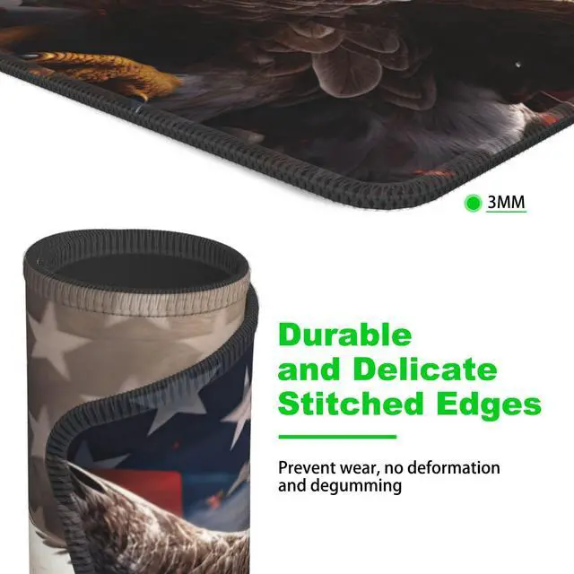 Alt view image 4 of 7 - Desk Pad, American Flag and Bald Eagle Small Gaming Mouse Pad,Waterproof Non-Slip Rubber Base Desk Mat with Stitched Edge for Gaming Computers Laptop Office 9.4x7.9in