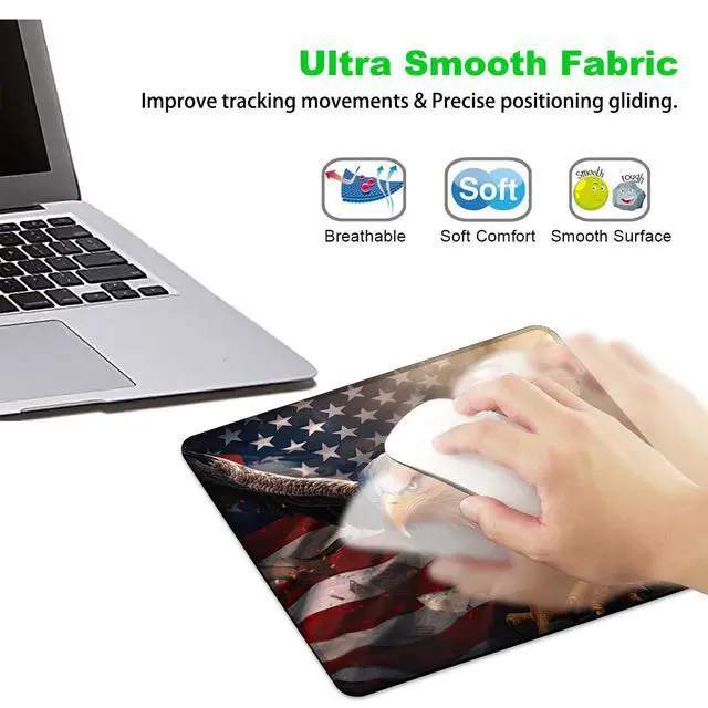 Alt view image 6 of 7 - Desk Pad, American Flag and Bald Eagle Small Gaming Mouse Pad,Waterproof Non-Slip Rubber Base Desk Mat with Stitched Edge for Gaming Computers Laptop Office 9.4x7.9in