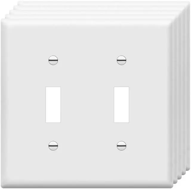 Main image of 5 Pack Double Toggle Switch Cover, Two Gang Light Switch Wall Plate, Standard Size 2-Gang 4.5" x 4.5", Unbreakable Polycarbonate Thermoplastic, UL Listed, 8812-W-5PCS, White