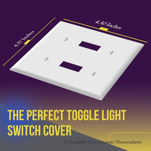 Alt view image 2 of 7 - 5 Pack Double Toggle Switch Cover, Two Gang Light Switch Wall Plate, Standard Size 2-Gang 4.5" x 4.5", Unbreakable Polycarbonate Thermoplastic, UL Listed, 8812-W-5PCS, White