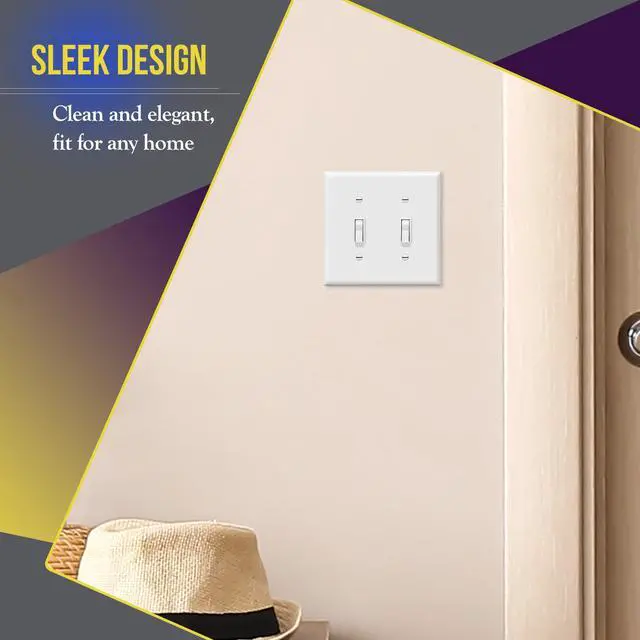 Alt view image 3 of 7 - 5 Pack Double Toggle Switch Cover, Two Gang Light Switch Wall Plate, Standard Size 2-Gang 4.5" x 4.5", Unbreakable Polycarbonate Thermoplastic, UL Listed, 8812-W-5PCS, White