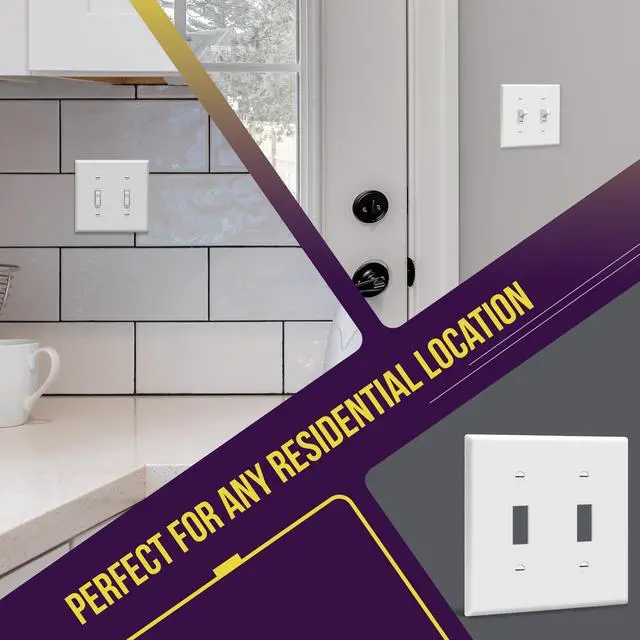 Alt view image 4 of 7 - 5 Pack Double Toggle Switch Cover, Two Gang Light Switch Wall Plate, Standard Size 2-Gang 4.5" x 4.5", Unbreakable Polycarbonate Thermoplastic, UL Listed, 8812-W-5PCS, White