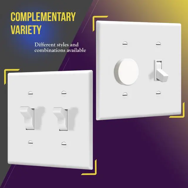 Alt view image 5 of 7 - 5 Pack Double Toggle Switch Cover, Two Gang Light Switch Wall Plate, Standard Size 2-Gang 4.5" x 4.5", Unbreakable Polycarbonate Thermoplastic, UL Listed, 8812-W-5PCS, White