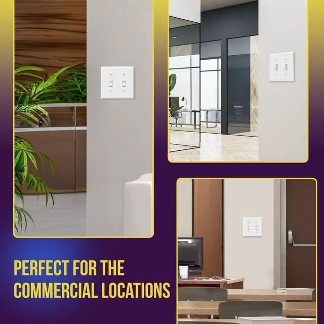 Alt view image 6 of 7 - 5 Pack Double Toggle Switch Cover, Two Gang Light Switch Wall Plate, Standard Size 2-Gang 4.5" x 4.5", Unbreakable Polycarbonate Thermoplastic, UL Listed, 8812-W-5PCS, White