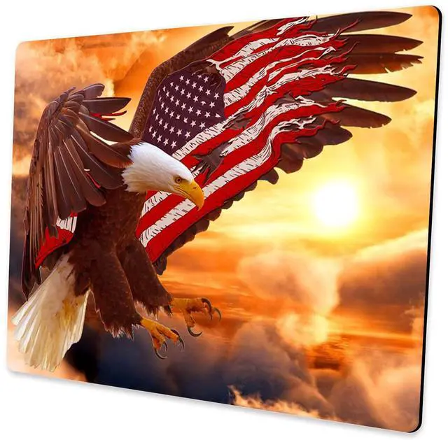 Main image of Customized Square Gaming Office Computer Mouse Pad, American Flag Eagle Anti Slip Rubber Desktop Mouse Pad