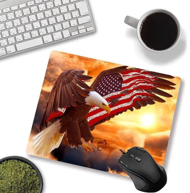 Alt view image 2 of 6 - Customized Square Gaming Office Computer Mouse Pad, American Flag Eagle Anti Slip Rubber Desktop Mouse Pad
