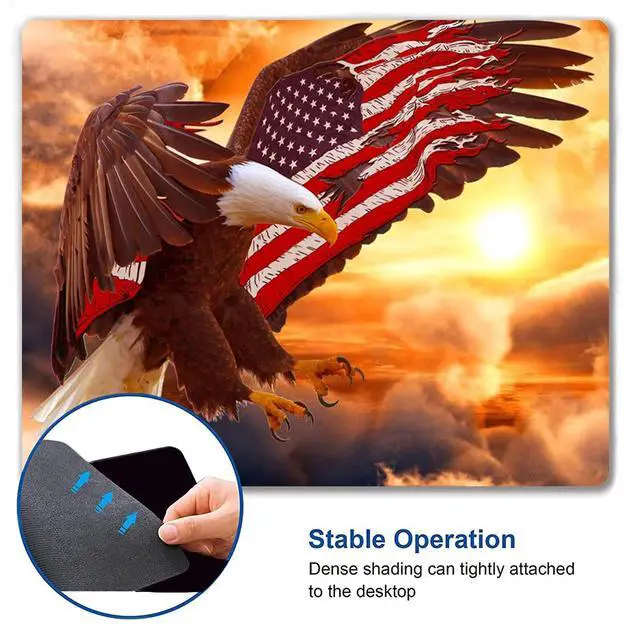 Alt view image 4 of 6 - Customized Square Gaming Office Computer Mouse Pad, American Flag Eagle Anti Slip Rubber Desktop Mouse Pad