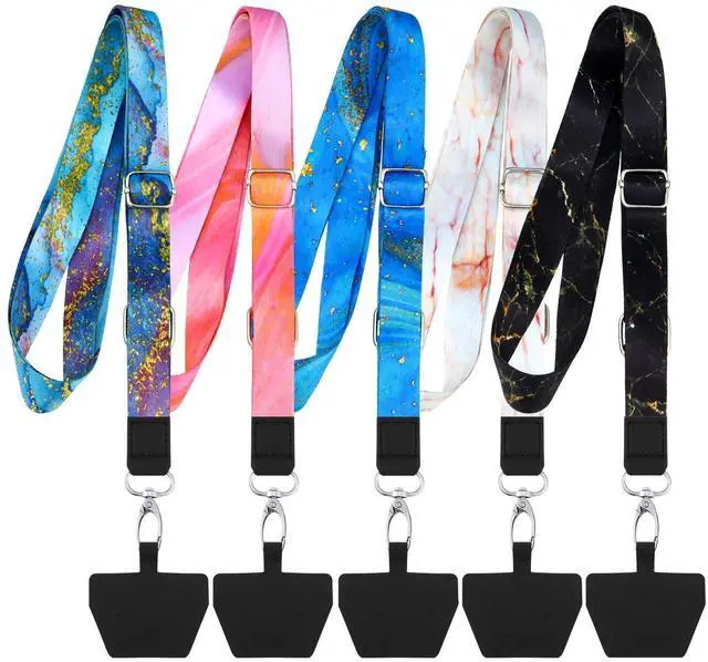 Main image of 5 Pcs Crossbody Cell Phone Lanyards Universal Adjustable Neck Strap and Phone Patches Compatible with Most Smartphones(Marble Pattern,Bright Color)