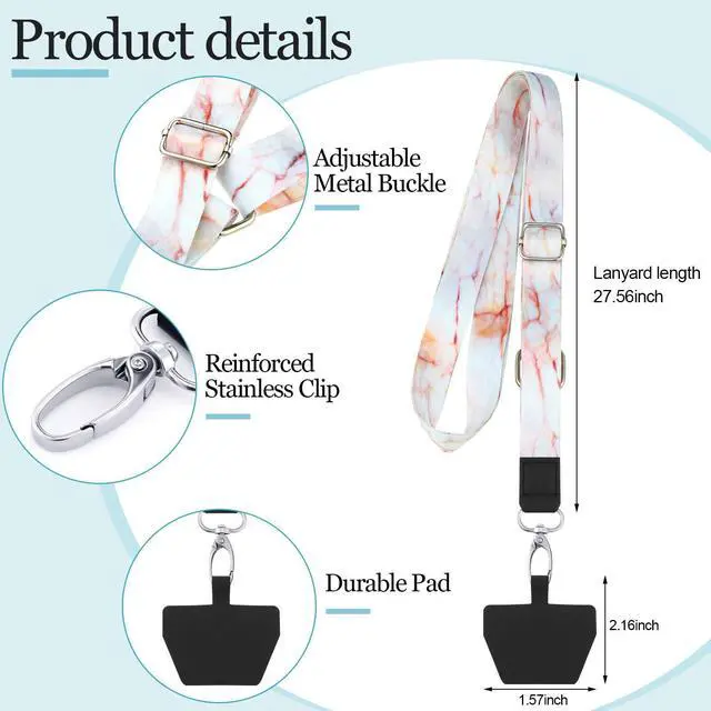 Alt view image 3 of 6 - 5 Pcs Crossbody Cell Phone Lanyards Universal Adjustable Neck Strap and Phone Patches Compatible with Most Smartphones(Marble Pattern,Bright Color)