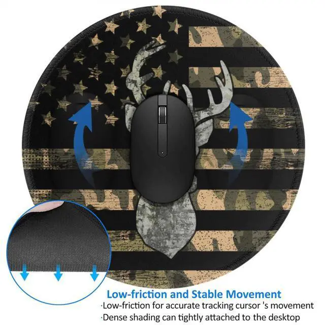 Alt view image 3 of 7 - Camo American Flag Deer Round Mouse Pad Premium Textured Mouse Mat Washable Mousepads with Extended Stitched Edges Non Slip Rubber Base Small Mousepad 7.9 X 7.9 X 0.12 Inches
