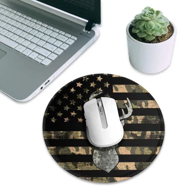 Alt view image 7 of 7 - Camo American Flag Deer Round Mouse Pad Premium Textured Mouse Mat Washable Mousepads with Extended Stitched Edges Non Slip Rubber Base Small Mousepad 7.9 X 7.9 X 0.12 Inches