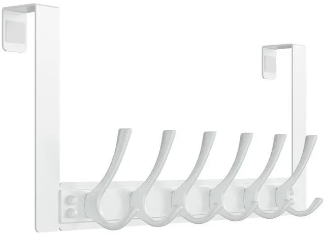 Main image of Over The Door Hooks with 6 Hook, Heavy Duty Over Door Hanger for Hanging Clothes Coat Hat Jacket, Door Coat Rack for Bathroom Closet Laundry Bedroom Kitchen Living Room Home Organizer(1, White)