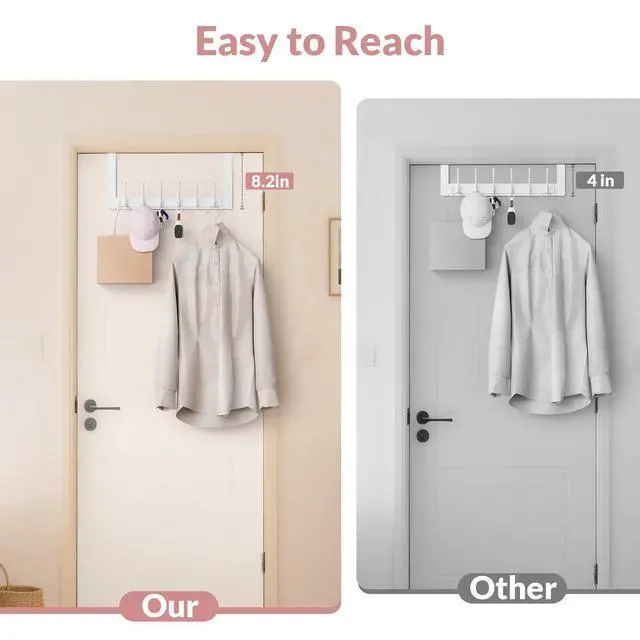 Alt view image 6 of 7 - Over The Door Hooks with 6 Hook, Heavy Duty Over Door Hanger for Hanging Clothes Coat Hat Jacket, Door Coat Rack for Bathroom Closet Laundry Bedroom Kitchen Living Room Home Organizer(1, White)