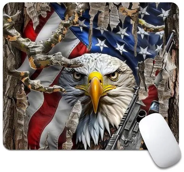Main image of American Flag Eagle Square Mouse pad, Texture, Waterproof, Anti Slip Rubber Base, Computer Mouse pad, Laptop Mouse pad