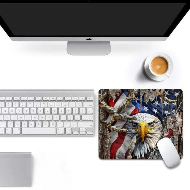 Alt view image 6 of 7 - American Flag Eagle Square Mouse pad, Texture, Waterproof, Anti Slip Rubber Base, Computer Mouse pad, Laptop Mouse pad