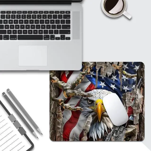 Alt view image 5 of 7 - American Flag Eagle Square Mouse pad, Texture, Waterproof, Anti Slip Rubber Base, Computer Mouse pad, Laptop Mouse pad