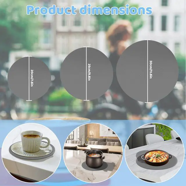 Alt view image 2 of 7 - 8 10 12 Inch Microwave mat, Trivet, Multi-Purpose Hot Pad,Pot Holder,Baking,Drying, Silicone mats for Microwave,Dishwasher Safe - Splatter Guard, Set of 3,Grey,Blue