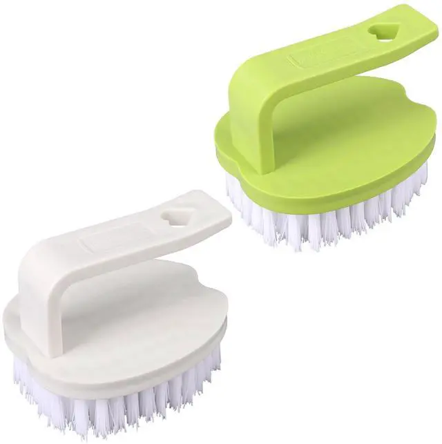 Main image of 2pcs Vegetable Scrubber Brush, PP Fruit and Food Cleaning Kitchen Gadget with Stiff Bristles & Ergonomic Handle, Produce Cleaner Tools for Veggie Potato Carrot Apple (White & Green)