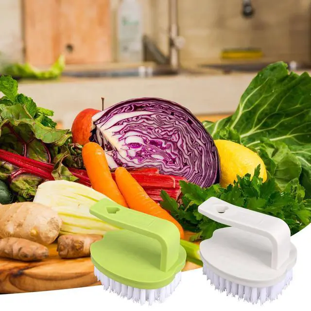 Alt view image 6 of 7 - 2pcs Vegetable Scrubber Brush, PP Fruit and Food Cleaning Kitchen Gadget with Stiff Bristles & Ergonomic Handle, Produce Cleaner Tools for Veggie Potato Carrot Apple (White & Green)
