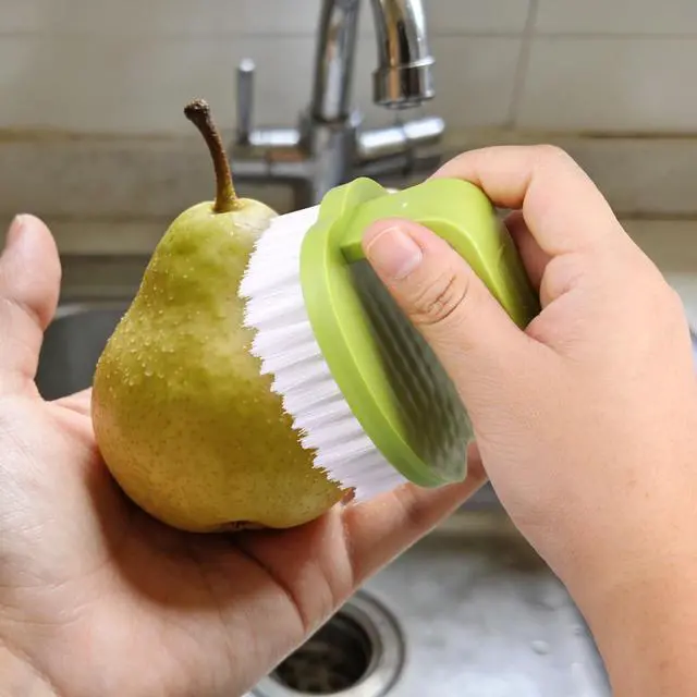 Alt view image 5 of 7 - 2pcs Vegetable Scrubber Brush, PP Fruit and Food Cleaning Kitchen Gadget with Stiff Bristles & Ergonomic Handle, Produce Cleaner Tools for Veggie Potato Carrot Apple (White & Green)